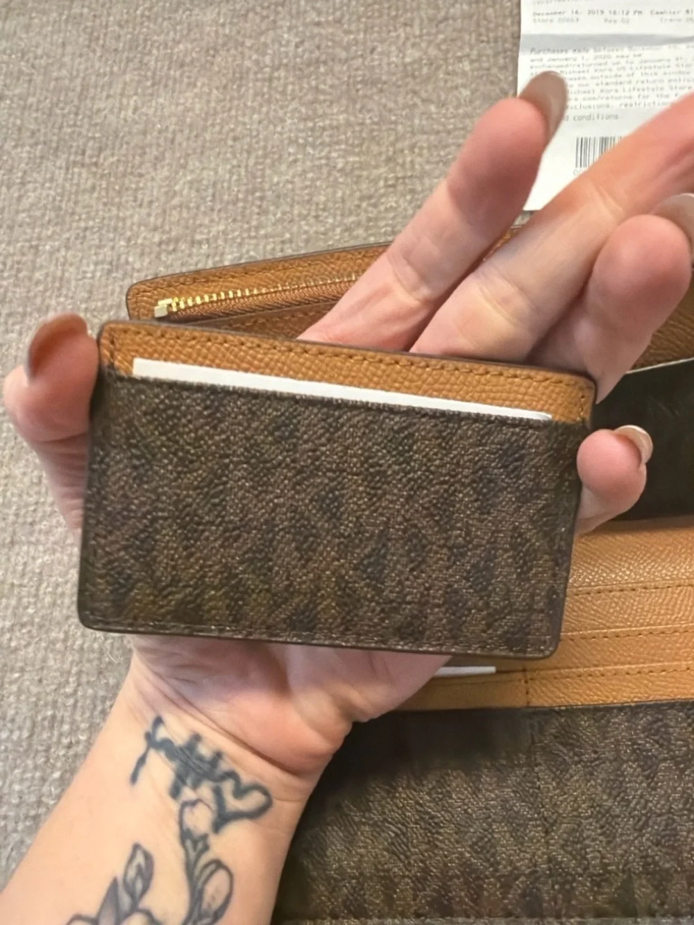 Michael Kors Jet Set Travel Wallet & Card Holder Set Brown MK Signature w/ Box